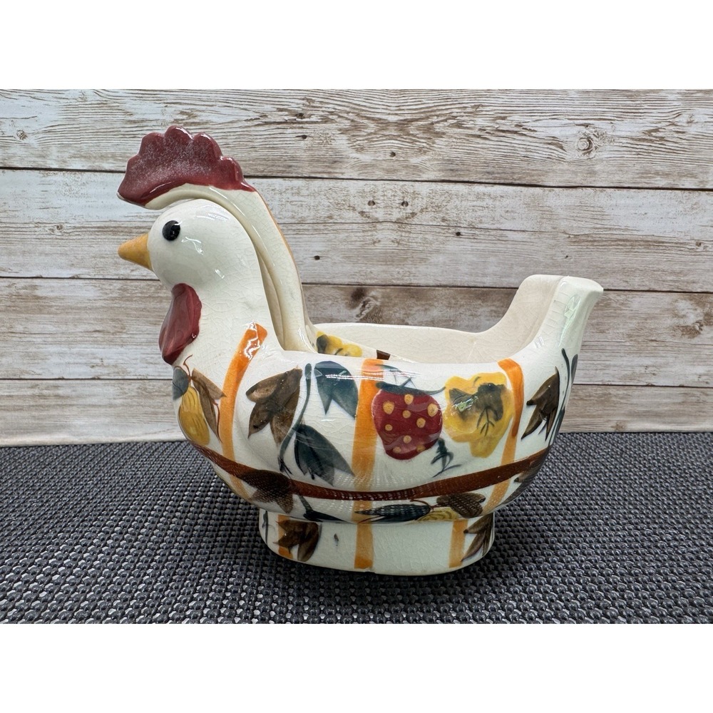 Nasco 1950s Hand Painted Ceramic Rooster Chicken Gravy Boat Ladle Vintage Japan